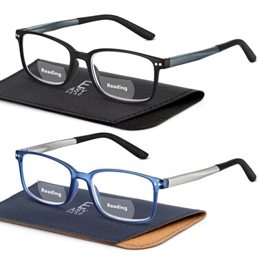 EASY READ 2 Pairs TR90 Bifocal Reading Glasses for MenRectangular Sport Blue Light Blocking Readers with Spring HingeMagnification 175BlackBlue