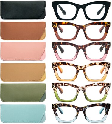 REAVEE 6 Pack Reading Glasses for Women Blue Light Blocking Cute Square Computer Readers with Spring Hinge 25