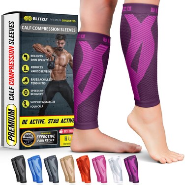 BLITZU Calf Compression Sleeves Footless Compression Socks for Men Women