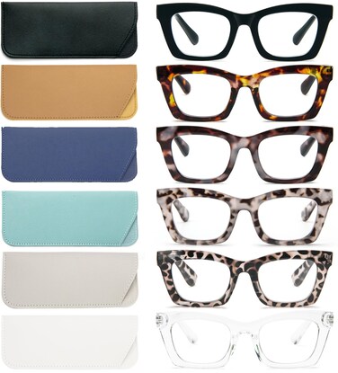REAVEE 6 Pack Reading Glasses for Women Men Blue Light Blocking Cute Square Computer Readers with Spring Hinge 15