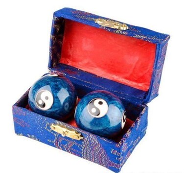 XMHF Cloisonne YinYang Chinese Meditation Baoding Healthy Exercise Ball Blue 2Pcs