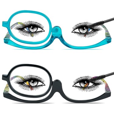 Chiccool 2 Pack Makeup Reading Glasses Flip Down Magnifying Glasses for Eye Makeup