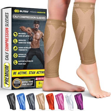 BLITZU Calf Compression Sleeves Footless Compression Socks for Men Women
