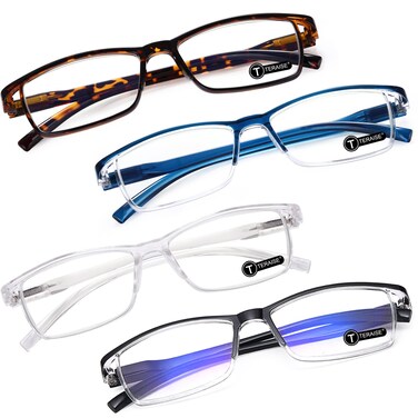 TERAISE Anti UV Reading Glasses 4 Pairs Blue Light Blocking Reader Womens Mens 100X