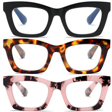 FSRTEP Stylish Readers for Women 3 Pack Reading Glasses with Blue Light Blocking and Spring Hinge 30
