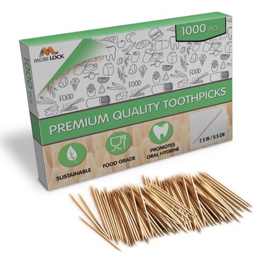 Mobi Lock 1000Pcs Bamboo Toothpicks Double Pointed Appetizer Cocktail Sticks