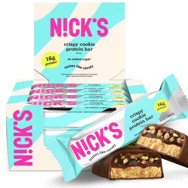 N!CK'S NCKS Protein Bars Crispy Cookie Chocolate 12Count Box Each 50g
