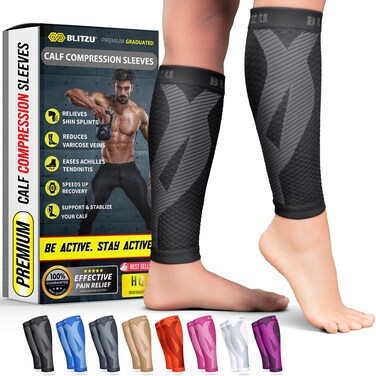 BLITZU Calf Compression Sleeves Footless Compression Socks for Men Women