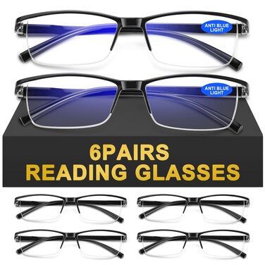 AIMISUV 6Pack Reading Glasses Men Spring Hinge Blue Light Blocking Readers Lightweight TR90 Computer Magnifying Eyeglasses 15X