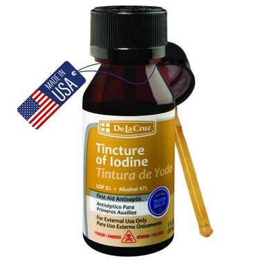 De La Cruz Tincture Iodine 2 First Aid Antiseptic Liquid 1 fl oz 30 mL