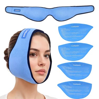 Comfpack Face Ice Pack Wrap for TMJ Relief with 4 Reusable Gel Packs