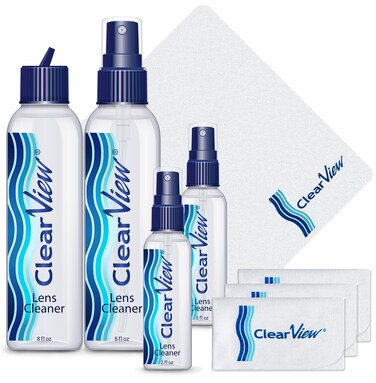 Clear View Lens Cleaner Kit 4 Bottles Plus 4 Microfiber Cloths Set