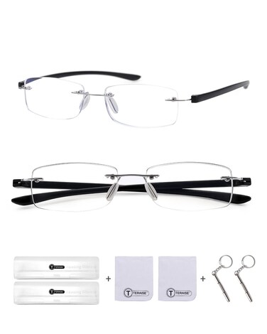 TERAISE Rimless Reading Glasses for Men2 Pack Blue Light Blocking Reader