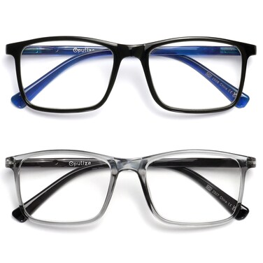 OPULIZE INK Reading Glasses Value 2 Pack Large Rectangular Frame Spring Hinges Scratch Resistant Black Grey Mens Womens 100