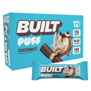 Built Bar BUILT Puff Protein Bars Coconut 17g Protein 12 Count