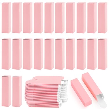 Framendino 50 Pack Pink Kraft Paper Lipstick Boxes Rectangle Bottle Reusable Lip Balm Packaging Cases Gift Wrapping Box for DIY 33x079x079