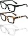 REAVEE 3 Pack Reading Glasses Blue Light Blocking Computer Square Readers for Women with Spring Hinge Anti GlareEyestrain 125