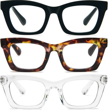 REAVEE 3 Pack Reading Glasses Blue Light Blocking Computer Square Readers for Women with Spring Hinge Anti GlareEyestrain 125
