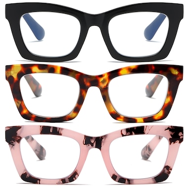 FSRTEP Stylish Readers for Women 3 Pack Reading Glasses with Blue Light Blocking and Spring Hinge 175