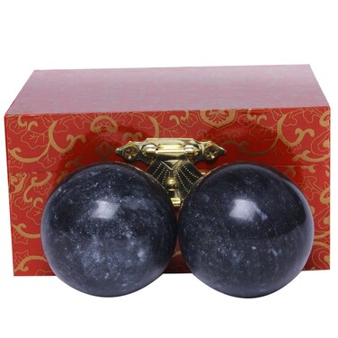 Brass Statu Marble 14in Chinese Exercise Baoding Balls Dark Grey