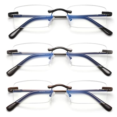 HIYANJN Frameless Reading Glasses Blue Light Blocking Rimless Computer Reader For men Lightweight Eyeglasses3Pack250