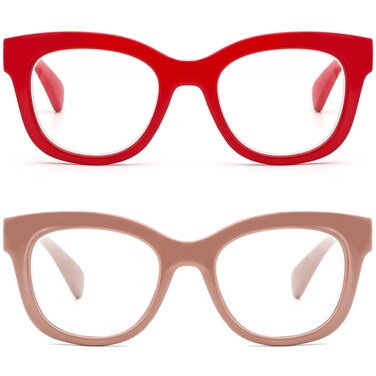 REAVEE 2 Pack Retro Oversized Reading Glasses for Women Men Blue Light Blocking Computer Readers Stylish Spring hinge RedCoffee 10x