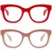 REAVEE 2 Pack Retro Oversized Reading Glasses for Women Men Blue Light Blocking Computer Readers Stylish Spring hinge RedCoffee 10x