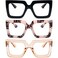 REAVEE 3 Pack Oversized Reading Glasses for Women Large Frame Extra Wide Blue Light Blocking Readers Stylish Square Thick Eyewear BlackLeopard PinkChampagne 15