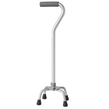 Carex Quad Cane with Small Base Quad Walking Cane with Offset Cane Handle and Adjustable Height 4 Tip Cane for Stability GreySilver