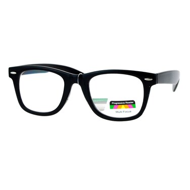 JuicyOrange Multi Focus Progressive Reader Glasses 3 Powers in 1 Square Horn Rim Black 200