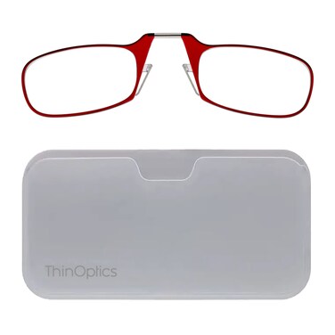 ThinOptics unisexadult Reading Glasses White Universal Pod Case Red Frames 250 Strength Readers Red Frames White Case 44 mm