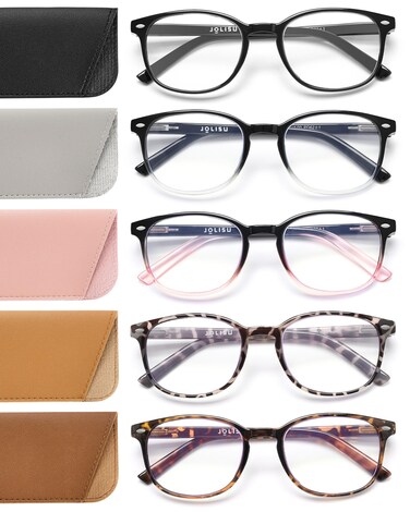 JOLISU 5 Pack Reading Glasses For Women Blue Light Blocking Computer Reader Spring Hinge Eyeglasses 250