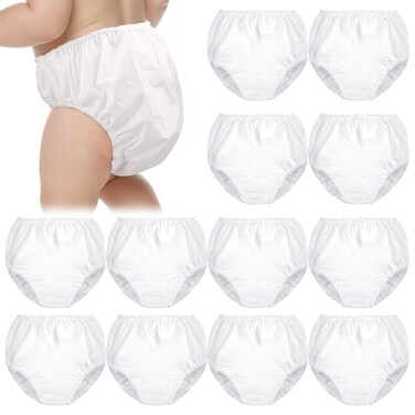 Funtery 12 Pack Plastic Potty Training Pants Waterproof Diaper3tWhite