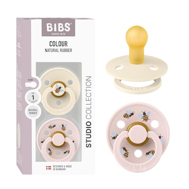 BIBS Colour Pacifier 06 Months 2Pack Round Nipple IvoryPetal