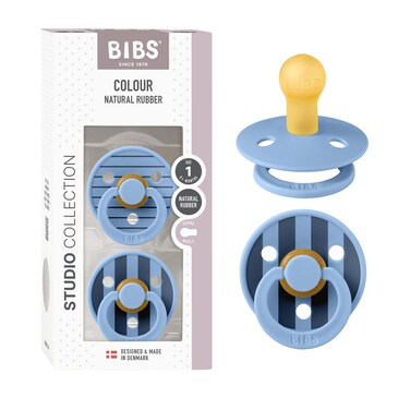 BIBS Colour Pacifier 06 Months 2Pack Round Nipple Pin Sky Blue