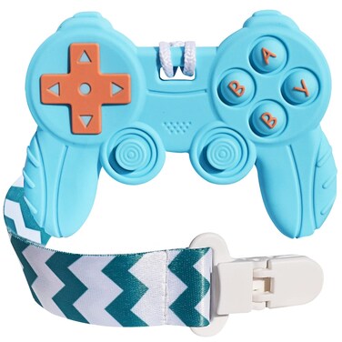 BIGSPINACH Baby Video Game Controller Teether Toy Funny Baby Teething Toys for Babies Gamer ControllerBlue