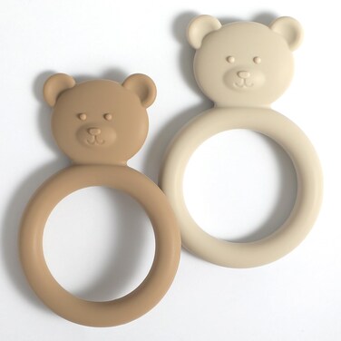 Dirbabi Silicone Baby Teether Teething Toy Ring for Babies Easy to Hold Design BPA Free Sand Light Grey