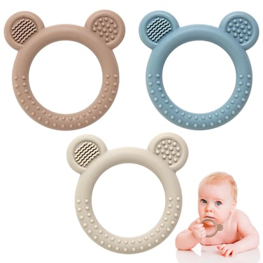 Eascrozn 3 Pack Silicone Teethers for Babies 3M BPA Free