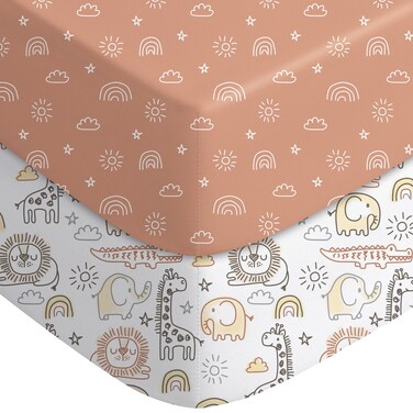 Yoofoss 2Pack Pack and Play Sheets Fitted 38x26 Animals
