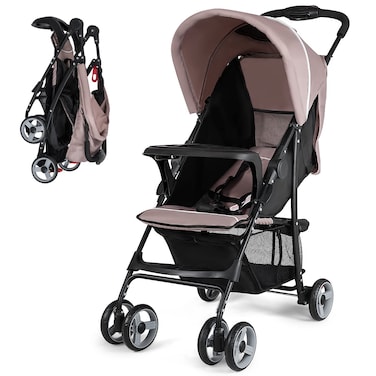 Costzon Baby Joy Lightweight Stroller Compact Toddler Travel Stroller for Airplane Infant Stroller wAdjustable BackrestFootrestCanopy 5Point Harness Storage Basket Easy OneHand Fold Coffee