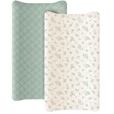 Konssy 2 Pack Quilted Muslin Changing Pad Cover Waterproof Layer 32x16