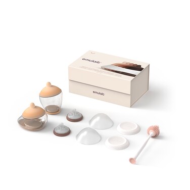 Emulait Baby Bottle Starter Kit Includes 2 Bottles 2 Nipples 2 Caps 2 Lids 2 Responsive Flow Valves Cleaning Brush Light Shape 3RFV
