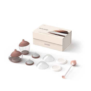 Emulait Baby Bottle Starter Kit Includes 2 Bottles 2 Nipples 2 Caps 2 Lids 2 Responsive Flow Valves Cleaning Brush Medium Shape 1RFV