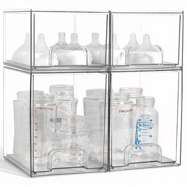 MINMUNJIU Baby Bottle Organizer 4 Pack Clear SpaceSaving Stackable Drawer