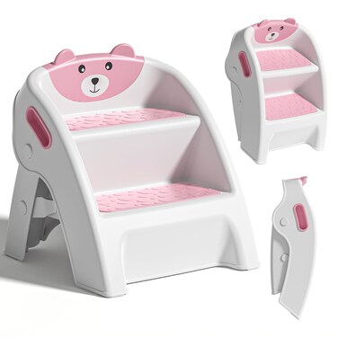 TPN Toddler Step Stool for Bathroom Sink and Potty Training Durable AntiSlipAntiTip AFrame10Second Assembly 2Step Potty Stool with Wide Steps Pink