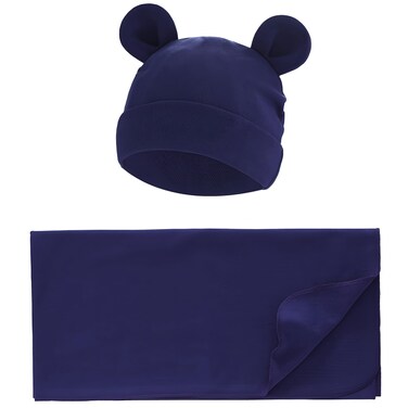 Exemaba Unisex Baby Swaddle Wrap with Hat Set for 03 MonthsNavy