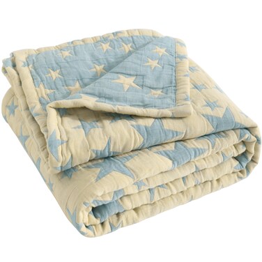 NTBAY 3 Layer Oversized Muslin Toddler Blanket 45 x 60 Blue Yellow Star