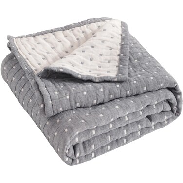 NTBAY 3 Layer Oversized Muslin Toddler Blanket 45 x 60 Grey Dot