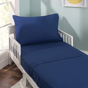 Everyday Kids 3 Piece Toddler Sheet Set Soft Breathable Microfiber Toddler Bedding Includes a Flat Sheet a Fitted Sheet and a Pillowcase Solid Navy