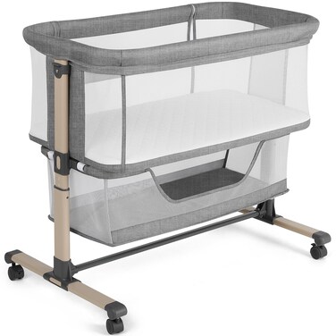 Cowiewie Bassinet Bedside Sleeper Breathable and Adjustable Grey